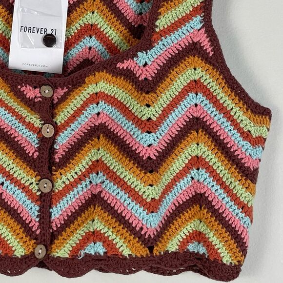 Forever 21 Crochet Chevron Sleeveless Cotton Crop Top Size Medium NEW‎ Festival - Picture 4 of 11